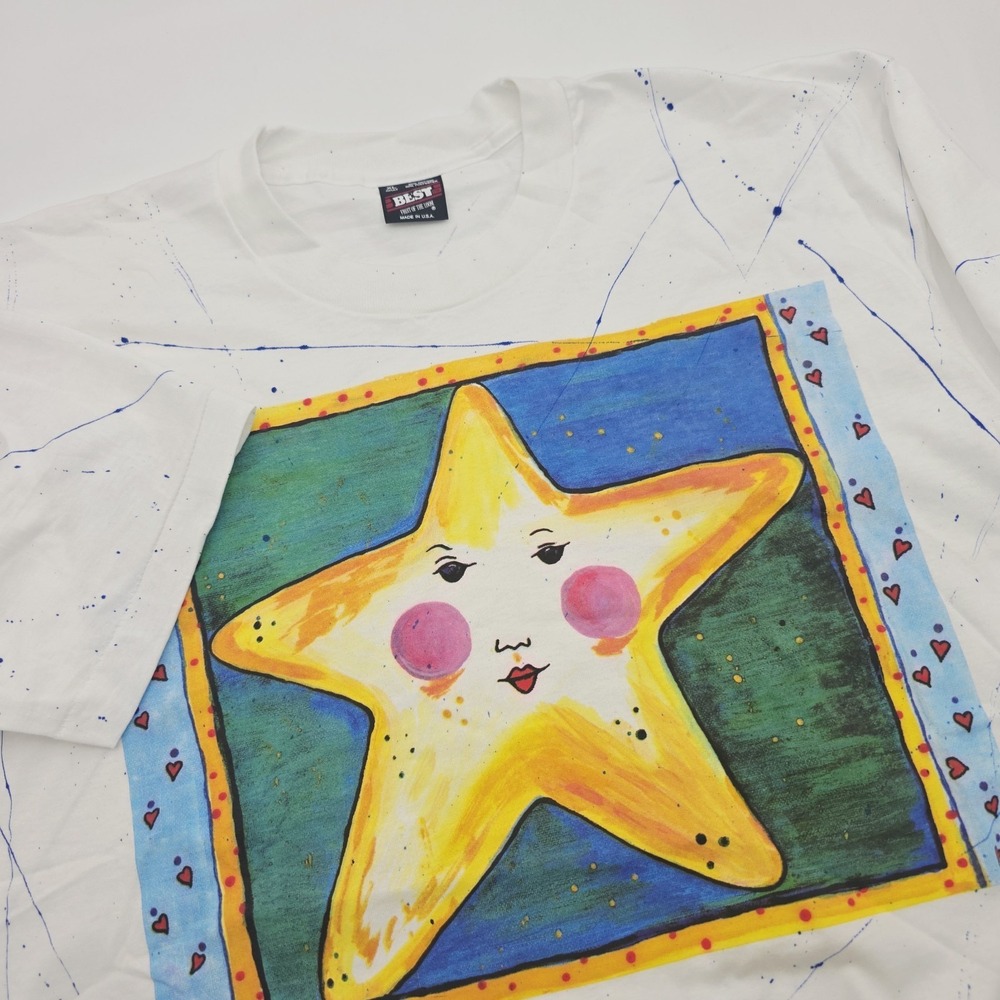 Vintage Best Fruit Of The Loom Adult XL Star Print W/Blue Drizzle Single Stitch